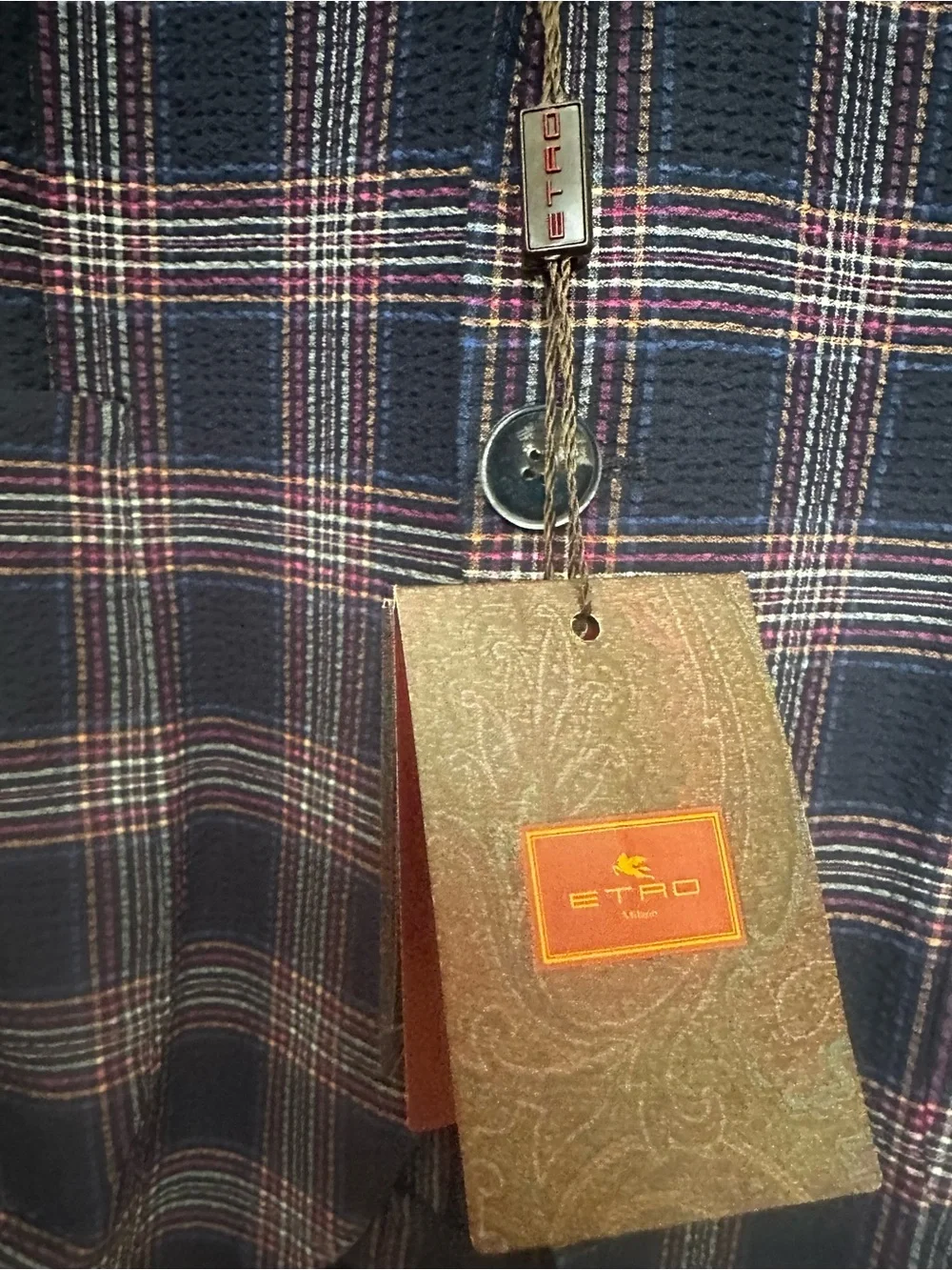Etro Navy Plaid Sport Coat with Red and White Windowpane